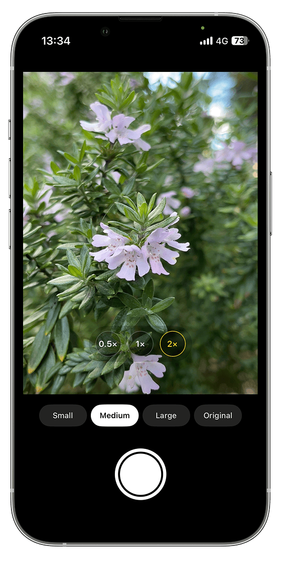 ShrinkShot Cam capturing with Medium resolution and 2x zoom selected